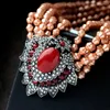 Collares colgantes estilo OL cadenas de perlas de imitación collar de múltiples capas colgantes de gemas creadas rojas para mujeres regalos de joyería de moda