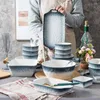 Bowls 45pcs/1Set Bowl And Dish Set Household High Sense Nordic Ceramic Light Luxury With Chopsticks Spoon Stone Lines Tableware