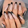 False Nails Coftin Coft Black Edge 디자인 손톱으로 길고 가짜 아크릴 매체에 24 개 PC의 예술 도매