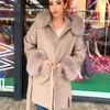 Womens Wool Blends Luxury Oversize Real Cashmere Blend Fur Coat Women Winter Plus Size Hooded Cardigan Jacket med naturlig krage 221113