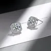 Orecchini a bottone in vero argento sterling 925 con diamanti geometrici da donna in stile coreano con borchie di diamanti con personalità quadrata