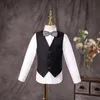 Clothing Sets Flower Boys Black Wedding Suit Kids Jakcet Vest Pants 3PC Formal Birthday Set Children Graduation Pograph Performance Costume 221028