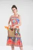 ドレス夏の新しい美しいビッグブランド印刷サスペンダーストレートネックハイウエストファッションドレステンポレミーレディースドレス