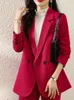 Women's Suits Wholesale High-quality Casual Autumn Red Blazer With Pocket For Women Fashion Elegant Outwear Formal Jacket Women's Coats