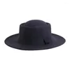 Bérets Classique Laine Mélange Fedoras Chapeaux Large Bord Pork Pie Cap Melon Chapeau Plat Top Ruban Noir Casual Panama Jazz