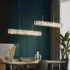 Ljuskronor rektangel LED Silver ljuskrona för kök lyxiga lyster kristall hängande lampa heminredning modern krom inomhusbelysning