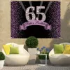 Décoration de fête joyeux 65e anniversaire, toile de fond pour femmes de soixante-cinq ans, bannière violette à paillettes brillantes