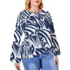 Skjorta zebra rand marinbl￥ plus storlek abstrakt roligt djur enkel l￥ng￤rmhet s street mode ￶verdimensionera tee woman topps