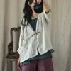 Blusas de mujer Estilo chino Cárdigans de un solo botón Punto abierto Color sólido Cuello en V Camisa suelta Mujer Algodón Lino Tops Ropa delgada