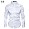 Night Club Style Shiny Long Sleeve Shirt Fashion Slim tun down Collar Shirt Men's European Size