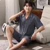 M￤ns s￶mnkl￤der 4XL Summer Loose Male Pyjamas Trendyol Solid randig modal andningsbar silky pyjama set -knapp kort ￤rm Sleeptops