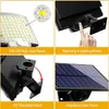 Luzes solares de parede solar externo 106 LED Super Bright Motion Sensor Forte led de parede de parede LED de energia IP65 impermeabiliza 3 modos de trabalho