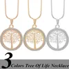 Pendant Necklaces European And American Creative Natural Hollow Tree Of Life Necklace Alloy Diamond Inlaid Sweater Chain Accessories