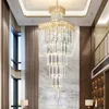 High-end villa trap lamp duplex gebouw kroonluchter licht luxe vierkante kristallen lamp woonkamer lange kroonluchters