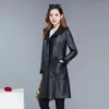 Women's Leather Women Windbreaker Coat Add Velvet Thick PU Jacket Large Size Long Warm Faux Fur Winter Female Outwear 5XL