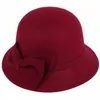 Berets Bow Imitation Woolen Fedora Hat For Women Solid Color Winter Autumn Warm Cap Elegant Female Party Wedding Bowler Panama