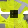 Abbigliamento da motociclista Gilet di sicurezza giallo fluorescente ad alta visibilità con logo personalizzato Tasche riflettenti e cerniera per abbigliamento da lavoro da uomo