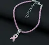 50st Hope Breast Cancer Awareness Ribbon Charm Pendant Leather Rope Armband Fit European Armband Handgjort Craft DIY