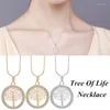 Pendant Necklaces European And American Creative Natural Hollow Tree Of Life Necklace Alloy Diamond Inlaid Sweater Chain Accessories