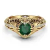 Wedding Rings Luxury Retro Gold Hollow Out Pattern For Women Shine Green CZ Stone Inlay Fashion Jewelry Party Gift Ring