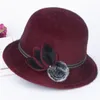 Berets Autumn Winter Women's Hat Elegant Flower Bowler Ladies Wool Bucket Wedding Jazz Cap Female Black