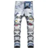 Men's Jeans Men Crystal Stretch Denim Jeans Streetwear Holes Ripped Patchwork Slim Straight Pants Colored Patches Trousers T221102