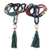 Подвесные ожерелья moodpc модные украшения 108 бусинки много камня завязанная хрустальная связь стеклянную кисточку йога