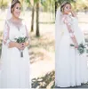 2023 Land schwangere Brautkleider Brautkleid Strand 3/4 lange Ärmel U-Ausschnitt Spitze Applikation Designer bodenlang A-Linie nach Maß Plus Size Vestido de Novia