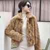 Dames bont Fashion Ladies 2022 Autumn Winter Mink Print pluche jas vrouwen slanke vrouwelijke schapen scheren een wollen jasje A682