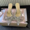 Sandin Sandals Sapatos Mulheres Bow Crystal embelezado fivela de fivela de slingbacks High Stiletto Designer Bride Style Shiny Party Patent Wedding Box