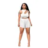 Women's Tracksuits Summer Ruffles Pleats Shorts Women Two-piece Set Hollow Out Sleeveless Crop Tops Vest Sexy Beach Nightclub Outfits Ladies