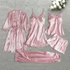 Women's Sleepwear Sexy Pyjamas 5pcs Suit Ladies Silk Satin Pajamas Set Female Lace Sleepwear Spring Summer Home Wear Nightwear For Women 221113