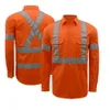 Camicie riflettenti di sicurezza ad alta visibilità a maniche lunghe da uomo in cotone da lavoro di alta qualità