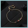 Braccialetti con ciondoli Braccialetto in zircone arcobaleno dorato Colorf Catena regolabile Tennis per donne Ragazze Contenitore di gioielli di moda Bracciale con consegna a goccia Dhju7