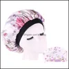 Shower Caps Flower Elastic Bath Cloth Hat Broad Brim Round Silk Satin Bathroom Hair Bonnets Woman Head Wrap Home Sleep Fitted Hats 4 Dhmbl