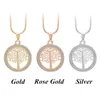 Pendant Necklaces European And American Creative Natural Hollow Tree Of Life Necklace Alloy Diamond Inlaid Sweater Chain Accessories