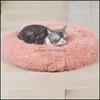 Kennels Pens Long Plush Dog Bed Winter Warm Round Pet Slee Beds Soild Color Soft Dogs Cat Cushion Mat Drop 667 V2 Delivery Home Ga Dhsbz