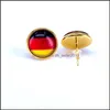 Stud National Flag Stud Earring Russia Spain France 12Mm Glass Gem Cabochon Sier And Gold Plated Copper Jewelry Drop Delivery Earring Dhhyz
