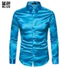 Night Club Style Shiny Long Sleeve Shirt Fashion Slim tun down Collar Shirt Men's European Size