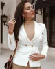 Women's Suits European Fashion Women White Blazer Double Breasted Gold Metal Buttons Elegant Ladies Office Formal Blazers Plus Size XXXL