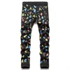 Męskie dżinsy Mężczyzn Malowane dżinsy stretch dżinsy fantazyjne kolorowe nadruk czarne dżinsowe spodnie Slim proste spodnie T221102
