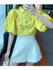 Women's Blouses Sweet Lapel Collar Ladies Yellow Button Up Blouse Women Puff Sleeve Summer Tops Cute Fashion Woman Korean Shirts Blusas