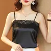 Women's Tanks Elegant Sexy V-neck Embroidery Blouse Satin Camis Tops Woman Elastic Shirt Pleasure Silk Shirts Blusas 14213