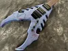 Lvybest Can Be Customized Electric Guitar V Shape Metalic Blue Silver With Blood Spots Black Parts Rock Tremolo 24 Frets Red
