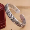 Bracciale rigido vintage vecchio colore argento Pixiu scultura ricchezza cuore fortunato Sutra braccialetto con ciondolo aperto per uomo ragazzo regalo di compleanno