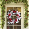 Fleurs décoratives 1pc couronne de baies artificielles de Noël vêtement rouge et blanc avec des feuilles de brindilles pour porte d'entrée décor de Noël maison de vacances
