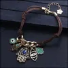 Other Bracelets Sell Blue Eye Leather Bracelet Lucky Evil With Hamsa Hand Of Fatima Charm Wax Rope Bracelets For Girls Women Wholesa Dhdfw