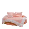 Beddengoed sets katoen rond bed 4 pc's set romantisch borduurkussencase dekbedovertrek gemonteerd vel en rok 200 cm 220 cm