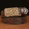 Belts Style Spit Bead Automatic Buckle Men's Belt Real Cowhide Personalized Carved Casual Trousers