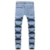 Men Men's Jeans Patchwork Stretch Denim Jeans Streetwear Print Patches Ripped Pants Slim Skinny Tapered Pencil Trousers Blue Black T221102